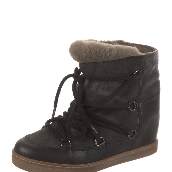 ISABEL MARANT SZ 40 black NOWLES Laces Shearling Leather Boots - Picture 5 of 5